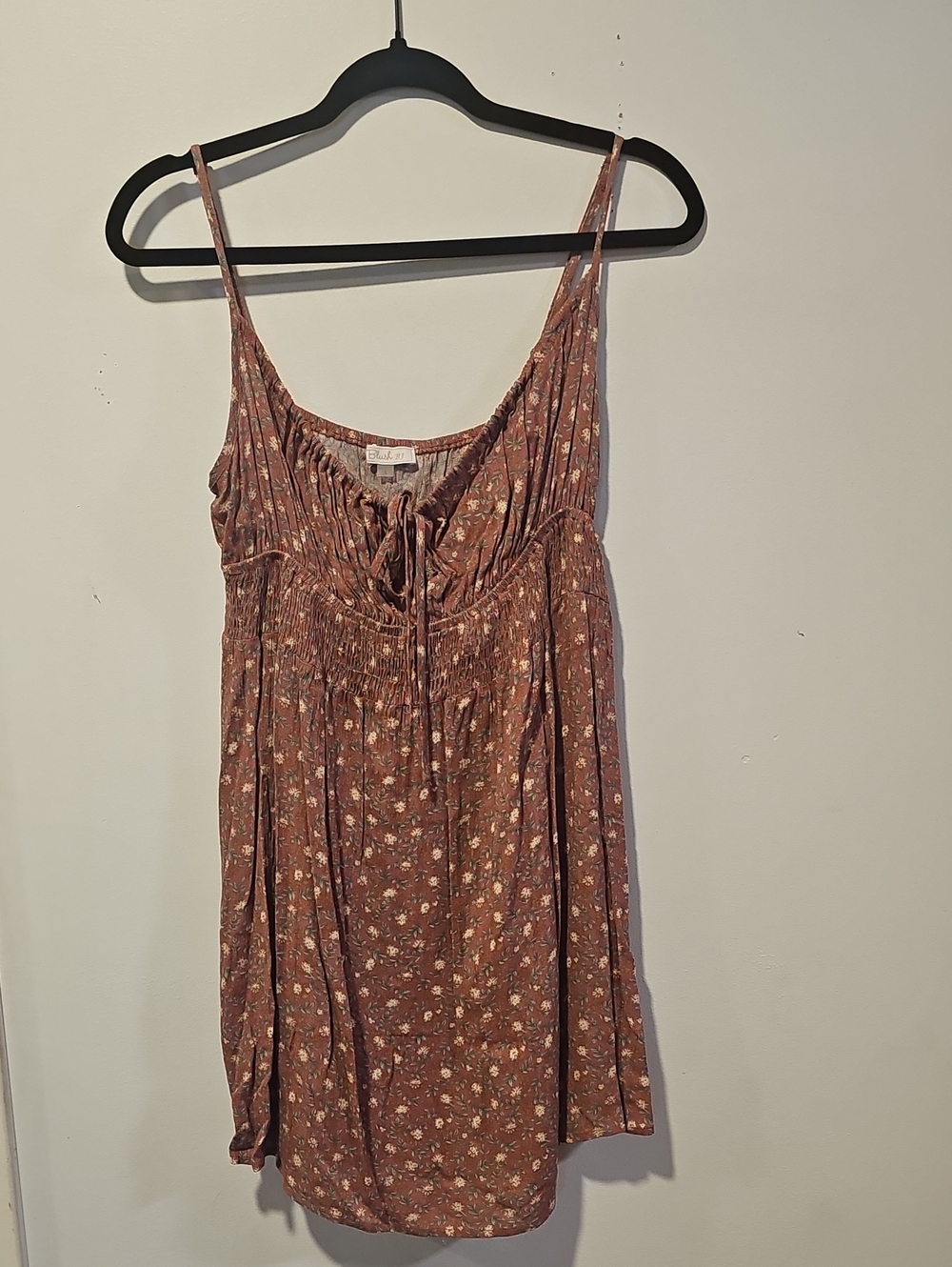 Floral Spaghetti Strap Sundress — Dusty Mauve with Cream Flowers